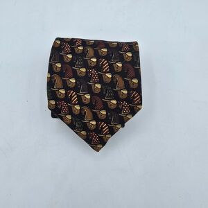 Vintage Guy Laroche Leave Leaf Abstract Print Black Red Silk Tie 56 X 4in